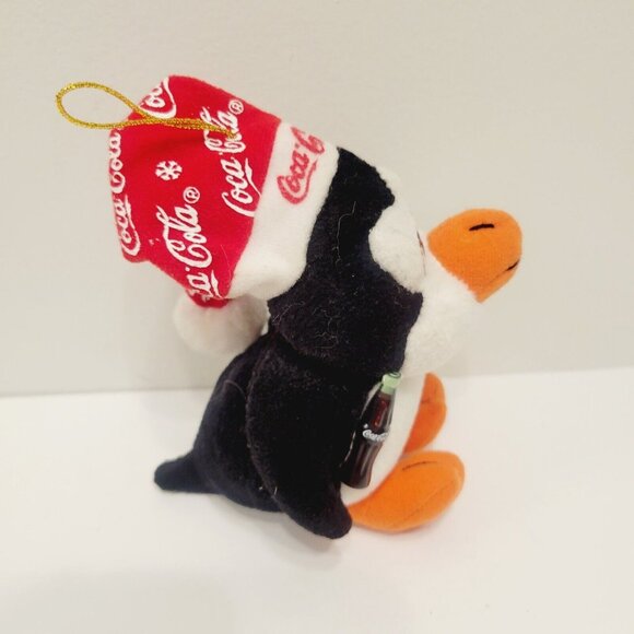 Vtg Mini Coca-Cola Ornament Penguin Stocking Hat Plush Stuffed Toy - Picture 2 of 4